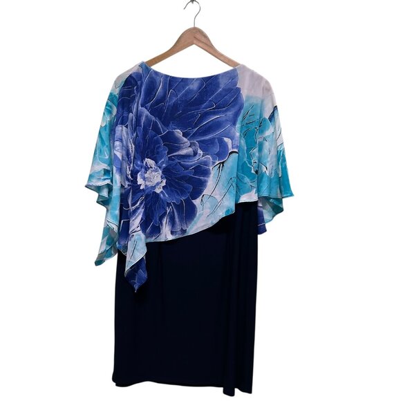 TanJay Blue Floral Overlay Shift Stretchy Dress Size 12P - Picture 4 of 6